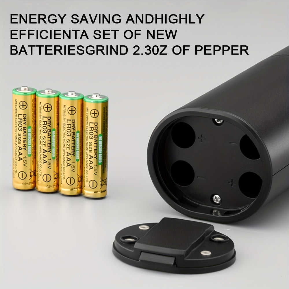 The Electric Pepper and Salt Grinder is made with food grade materials and features automatic grinding. The gear allows for easy control of the grain thickness. This set includes a battery powered stainless steel salt and pepper mill that is lightweight