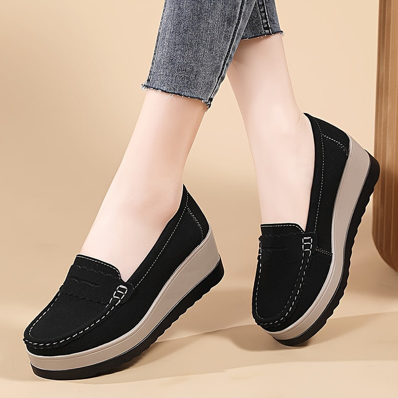 Ayollar uchun qulay slip-on platforma wedge loafers, yengil yumshoq taglikli yurish poyabzallari.