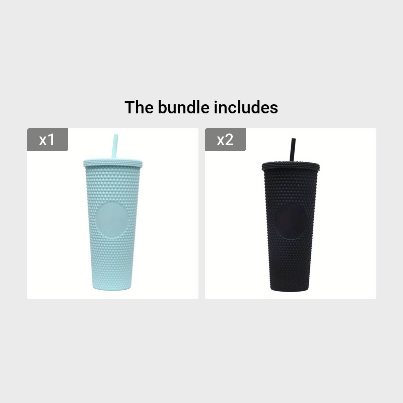 1pc studded cup with lid and straw, 24oz matte cups, BPA-free tumbler, shiny plastic water cup, double-layer water bottle, reusable vent cup, drinkware, home kitchen items, birthday gift