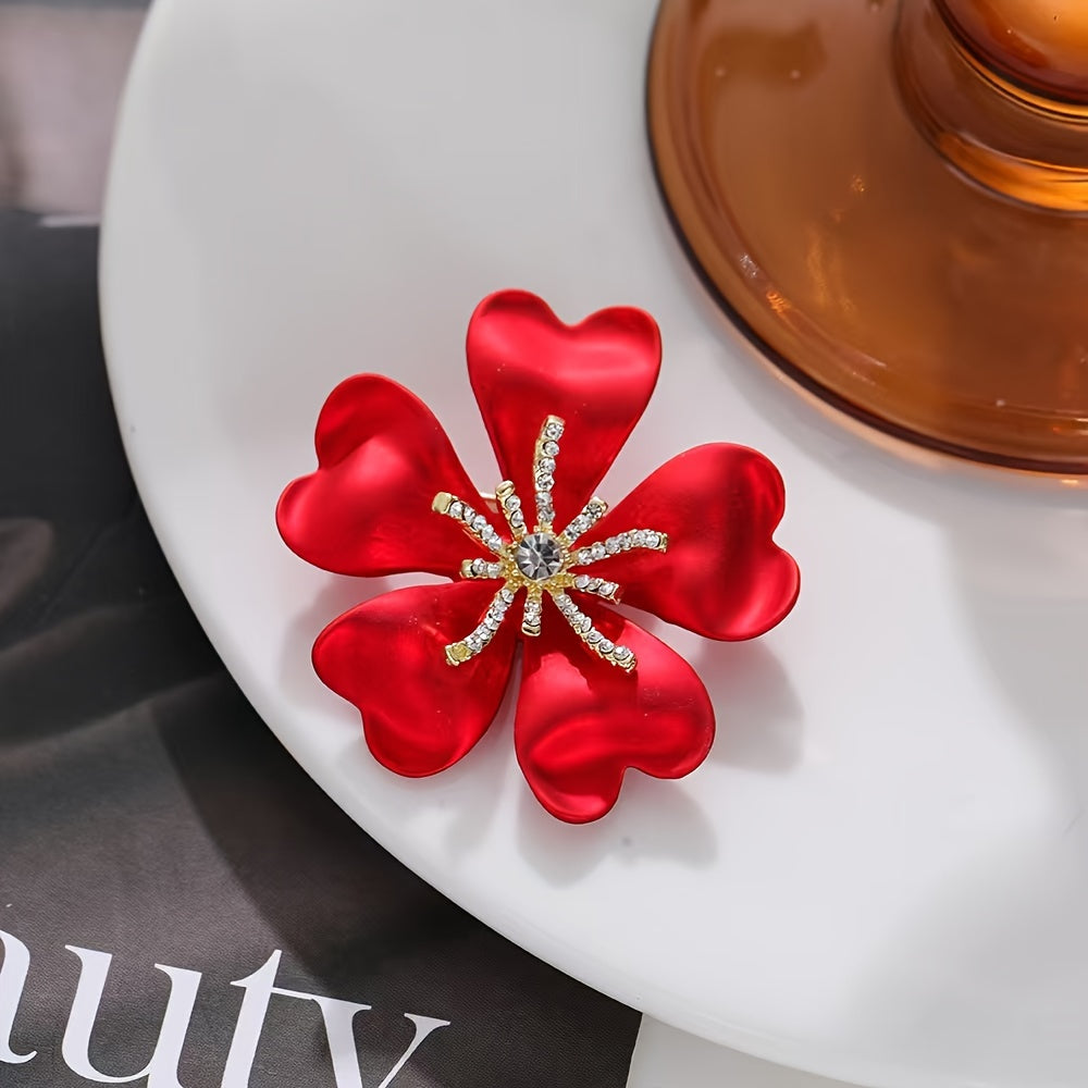 Elegant Fashion Red Flower Brooch Pins Set, Made of Alloy Material, Stylish and Personalized Accessories for Daily Wear with Qipao or Suit