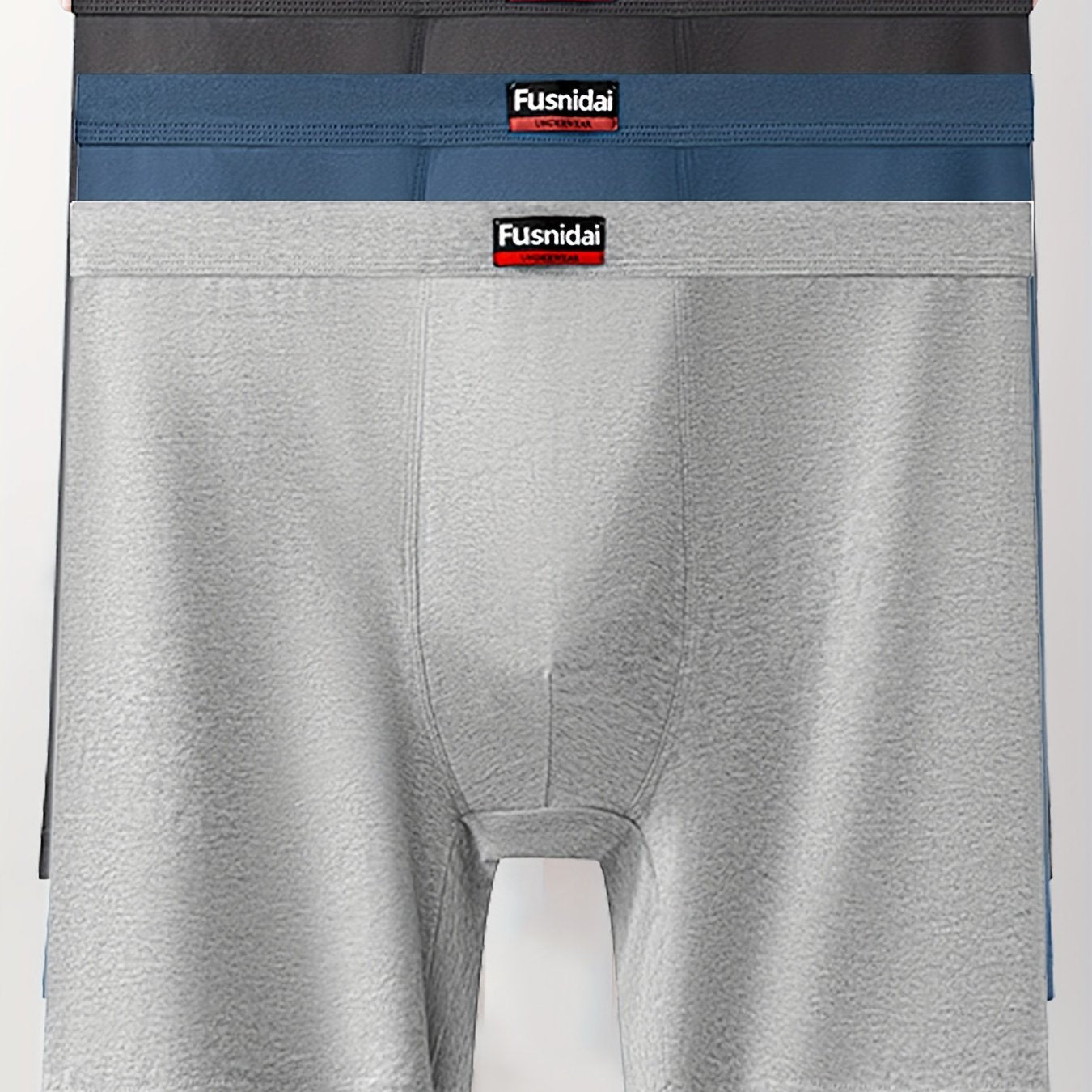 Fusnidai Men's Cotton Boxer Briefs - High Waist, Extended Length, Breathable, Sweat Absorbent, Plus Size Available