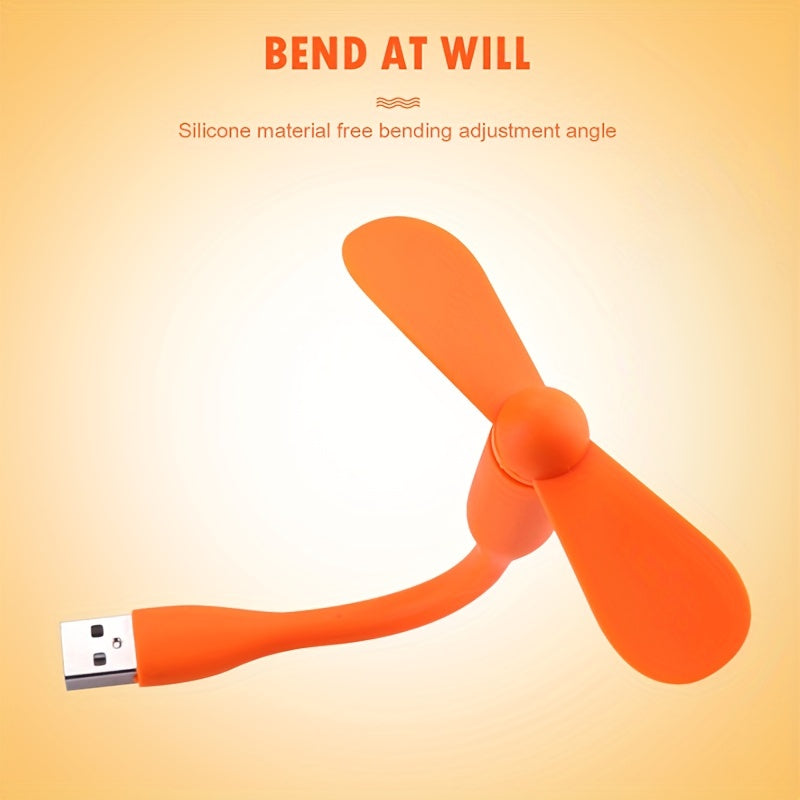 Mini USB fan with flexible bendable design for cooling, includes USB LED light for power bank, notebook, and computer. A summer gadget.