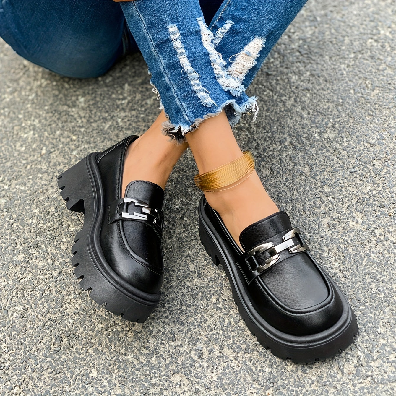 Stylish Waterproof Platform Loafers with British-Inspired Design