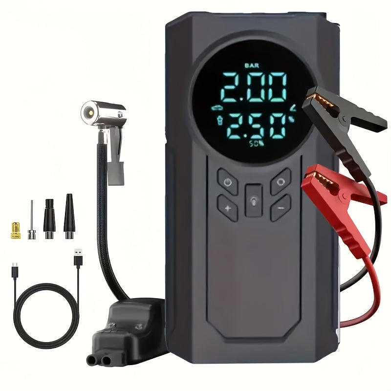 TTENGQU Car Repair Tool: Portable Jump Starter & Tire Inflator with LED Light for fast inflation and auto stop function.