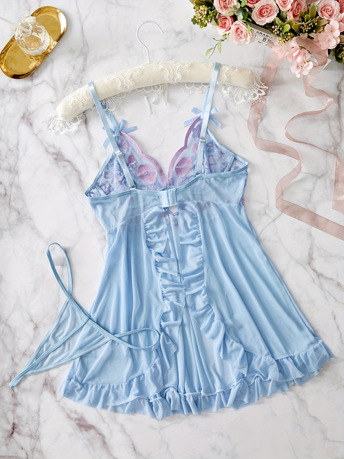 Lace Patchwork Suspender Dress Set for Women