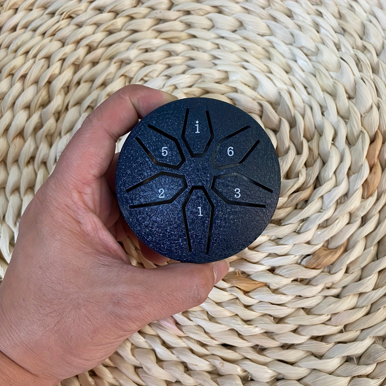 Compact steel tongue drum with 6 notes, perfect for beginners and music lovers. Ideal for camping, meditation, or yoga with clear, relaxing sound.