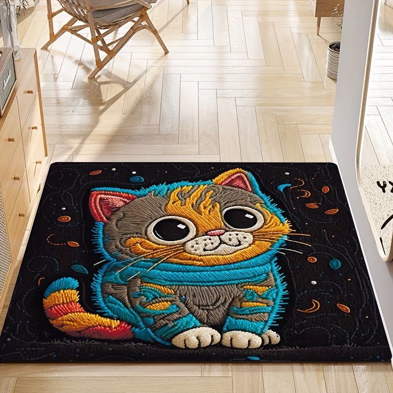 [Top Pick] Adorable Cartoon Cat Plush 8mm Indoor Rug - Easy to Clean, Ideal for Bathroom, Kitchen, Living Room & Bedroom