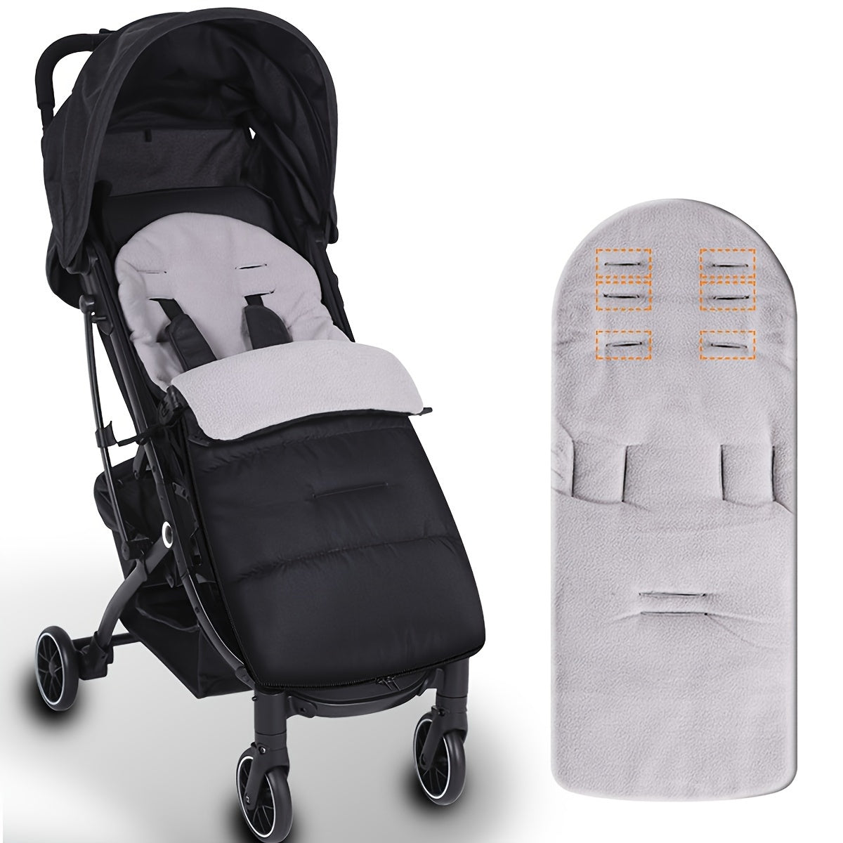 Christmas Black Polyester Fiber Baby Stroller Footmuff And Cushion Set - Universal Cozy Fleece Lined Bunting Bag with Thick Padding, Windproof Warm Cover for Infant Carriage, Suitable for 0-3 Years