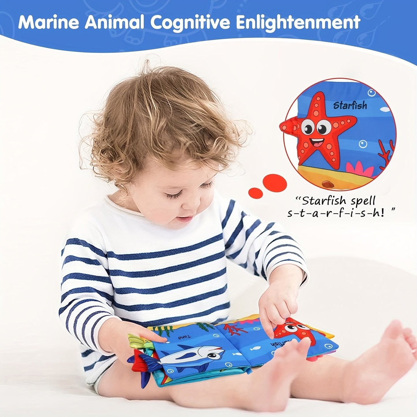 Soft crinkle books with 3D touch and high contrast colors for early education, along with shark tails teething toys and teether ring. A perfect gift for toddlers in random colors.