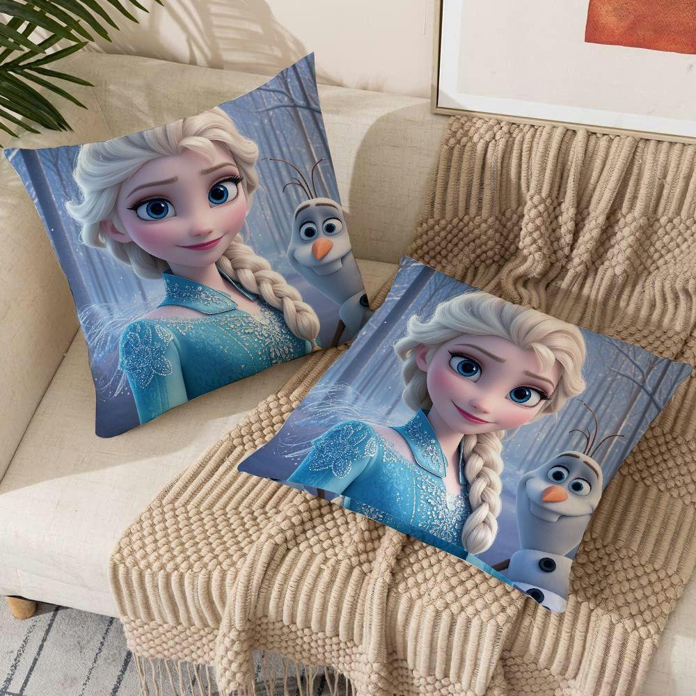 Two pieces of Frozen pillow covers made from soft polyester, double-sided for use on both sofa and outdoor decor.