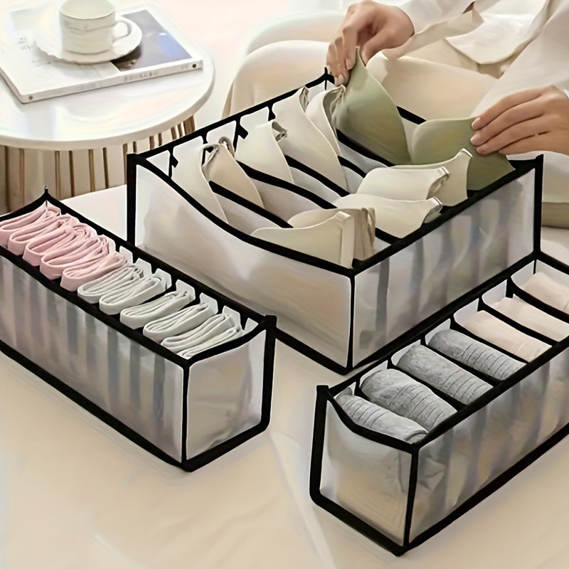 3-piece lightweight storage box with grids for underwear, socks, and jeans.