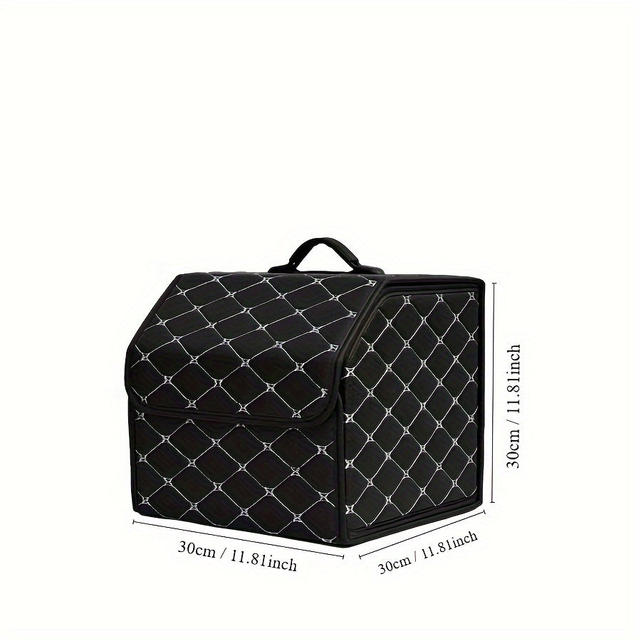 Black quilted PU leather car trunk organizer for SUV & Sedan trunks, providing durable and stylish interior storage.