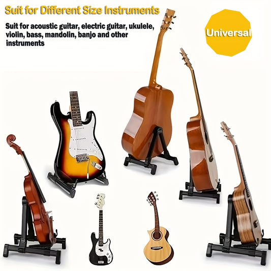 Top-quality ABS guitar stand with adjustable A-frame design for all types of guitars and string instruments.