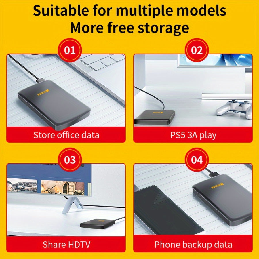 Kodak Portable External Hard Drive P150 - 500GB/1TB USB 3.0 for fast and stable data transfer, ideal for backups and storage, with durable construction and secure backup option.