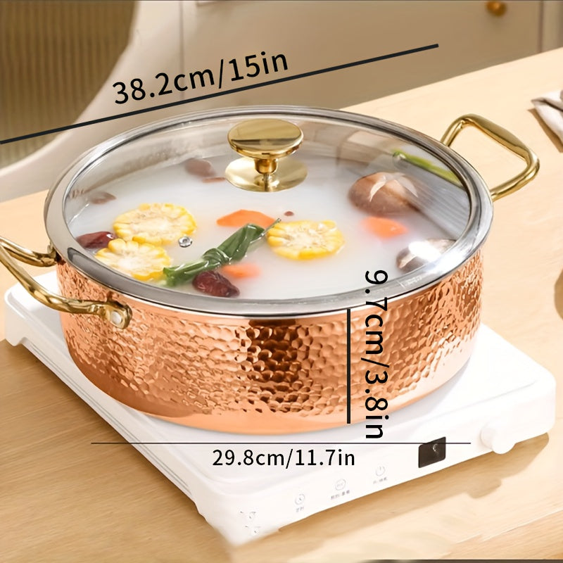 BAICHANG Stainless Steel Soup Pot with Lid - Durable Triple-Layer Construction, Elegant Design, Works on Induction & Gas Stoves, Ideal for Home and Professional Kitchens