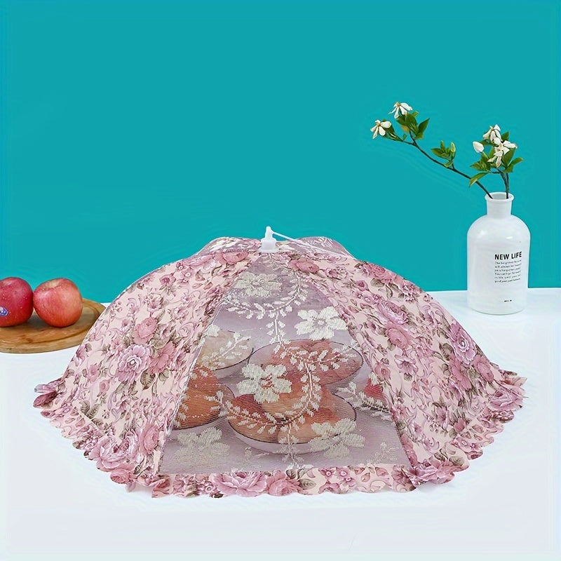 1 piece, premium foldable floral food cover with large capacity, rectangular and round shapes, and fabric mesh to protect against flies and dust.