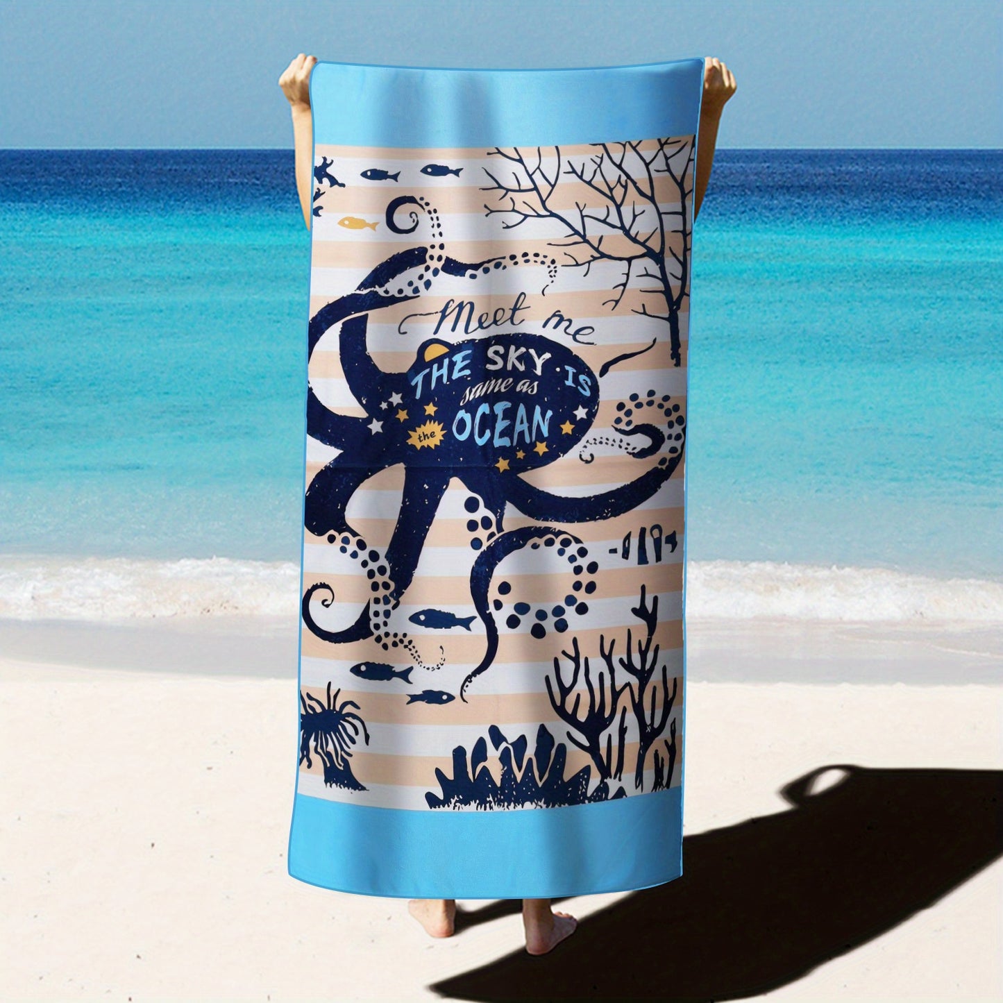 Tropical-themed microfiber beach towels (27.5”x 55”) with vibrant ocean prints. Quick-drying, soft, and absorbent. Ideal for swimming, surfing, yoga, camping, and fitness. Compact and lightweight.