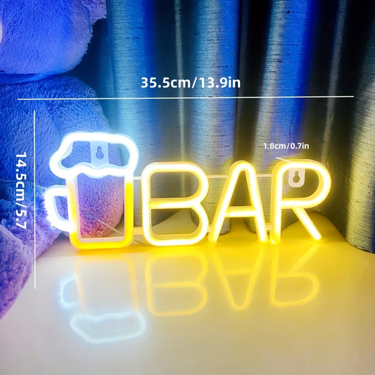 Pink LED Beer Mug BAR Neon Sign, 35.31x14.48cm Wall Hanging Light with Switch Control - Ideal for Girls Room, Dorm, Wedding, Anniversary, Valentine's, Birthday Party Decor. Battery/USB Powered (Batteries not included).