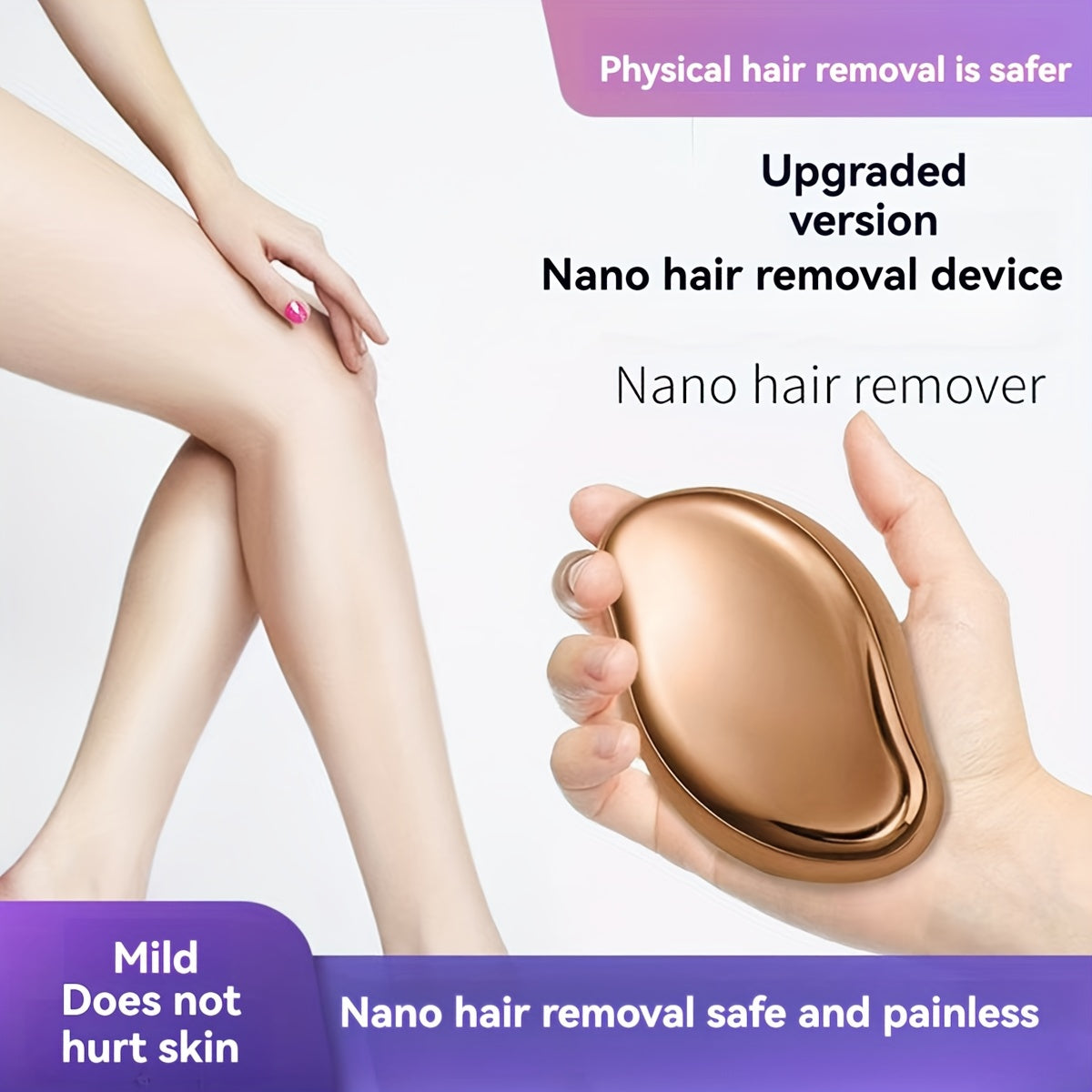 Painless hair removal for women with waterproof crystal glass epilator in white, pink, and black, ideal for smooth skin.