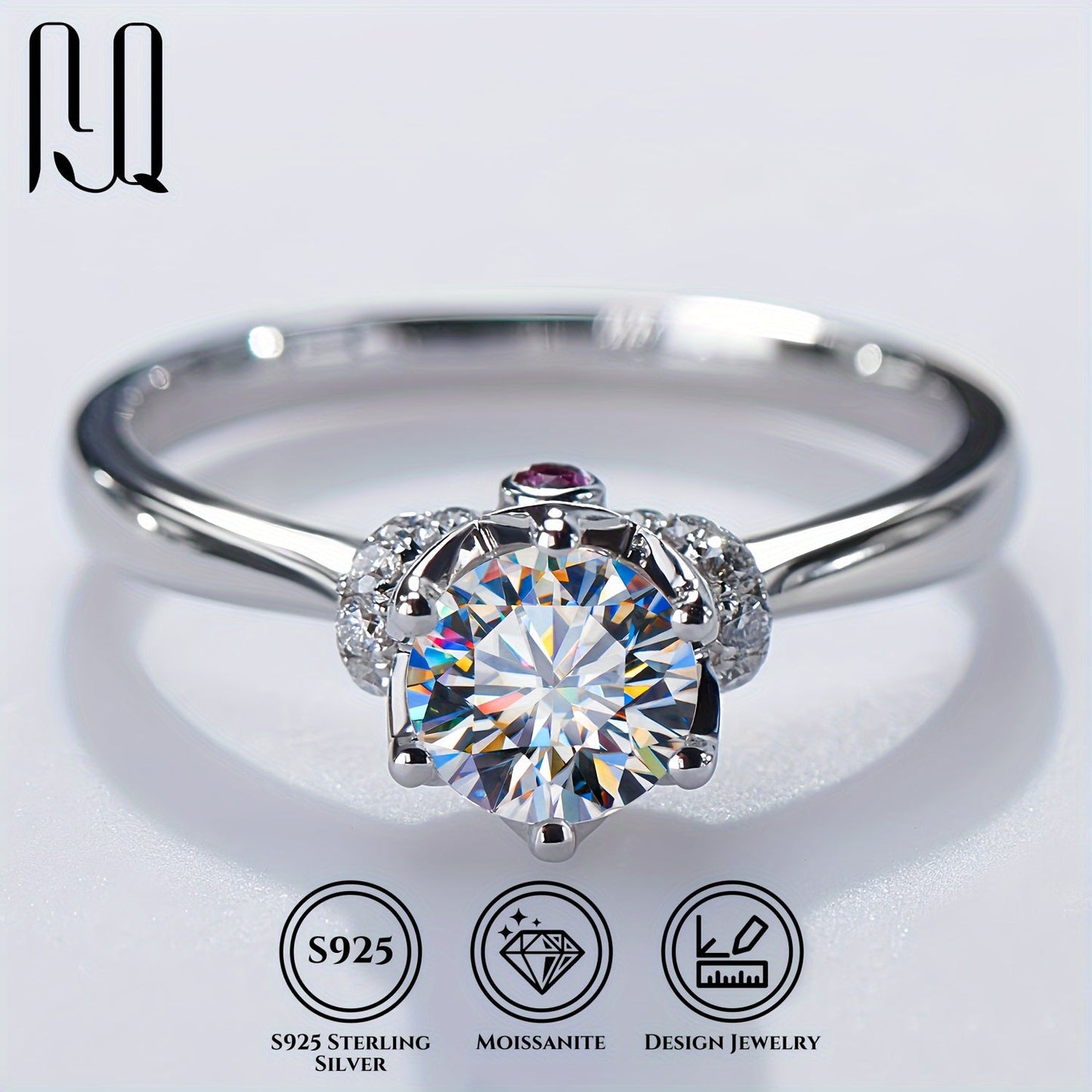 One piece of a 1 Carat Moissanite Ring crafted with hypoallergenic 925 Sterling Silver, ideal for Engagement and Wedding Anniversaries, as well as daily wear, vacations, banquets, and formal occasions.