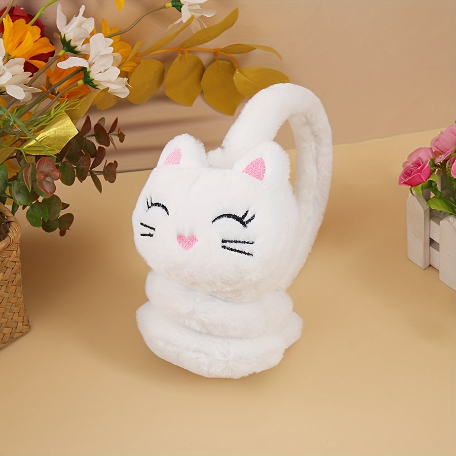 Stay cozy with these adorable cat-themed plush earmuffs for women, girls, and students. Perfect for keeping your ears warm in the cold autumn and winter weather. Featuring a solid color design and soft furry material.