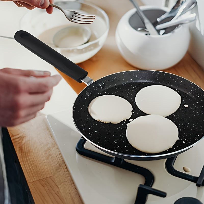 Stainless steel crepe pan with wooden spatula, non-stick granite coating, 26.67 cm, lightweight, rust resistant, induction compatible.