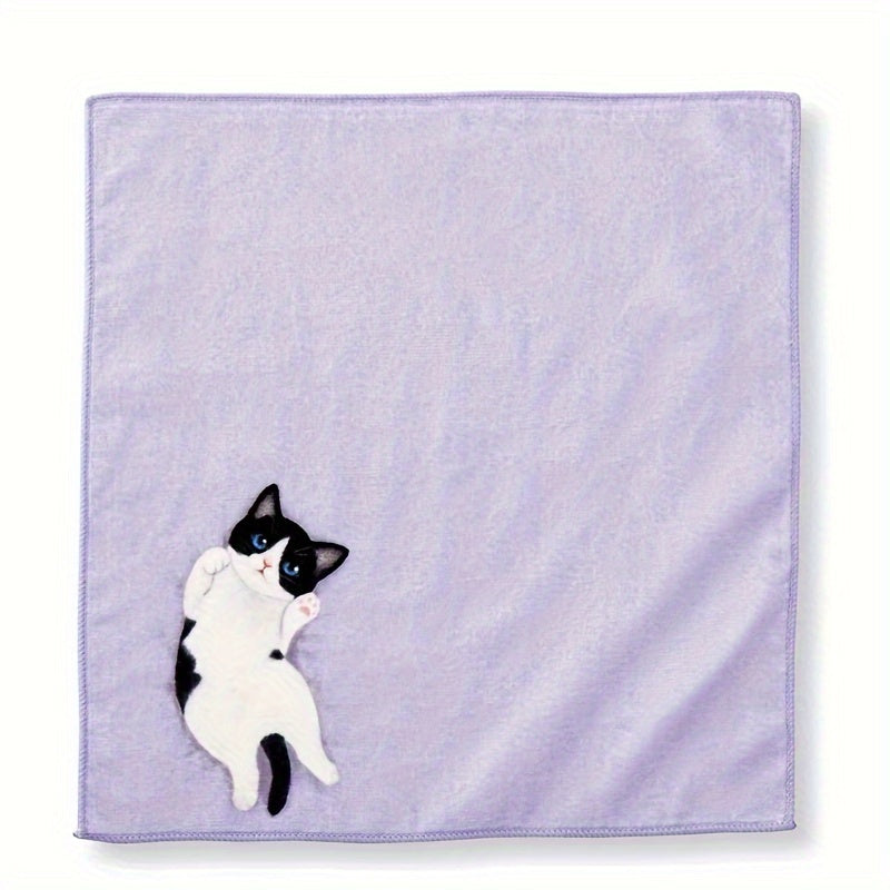 Thanksgiving-themed square towel features cartoon kitty design, ideal for travel and outdoor activities. Lightweight and durable polyester blend, 280G/㎡.