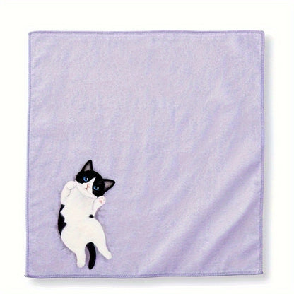 Thanksgiving-themed square towel features cartoon kitty design, ideal for travel and outdoor activities. Lightweight and durable polyester blend, 280G/㎡.