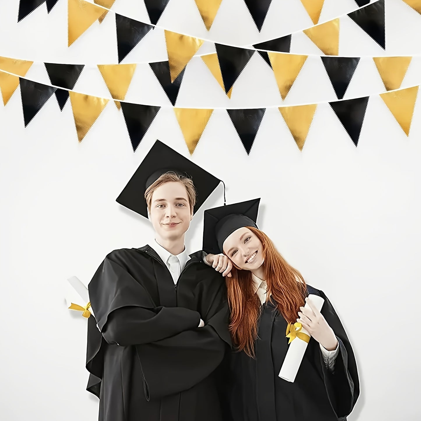 Black and golden metallic fabric bunting for parties.