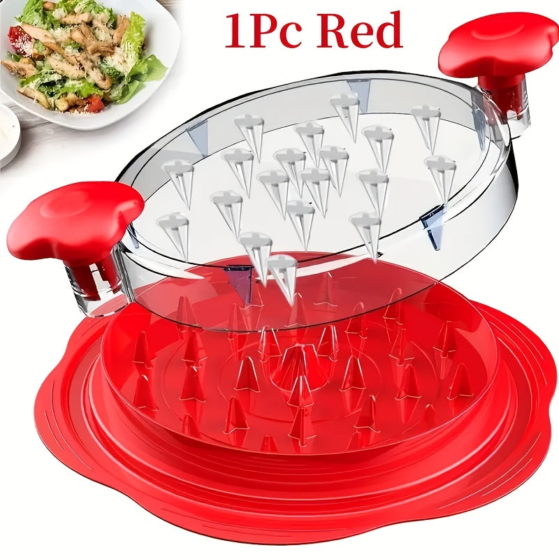 Top-tier Chicken Shredder Set includes 2 ergonomically designed tools for quick and easy meat shredding. Features a transparent lid, non-slip base, heat resistant material, and is safe for dishwasher use. Includes a convenient cleaning brush for use with