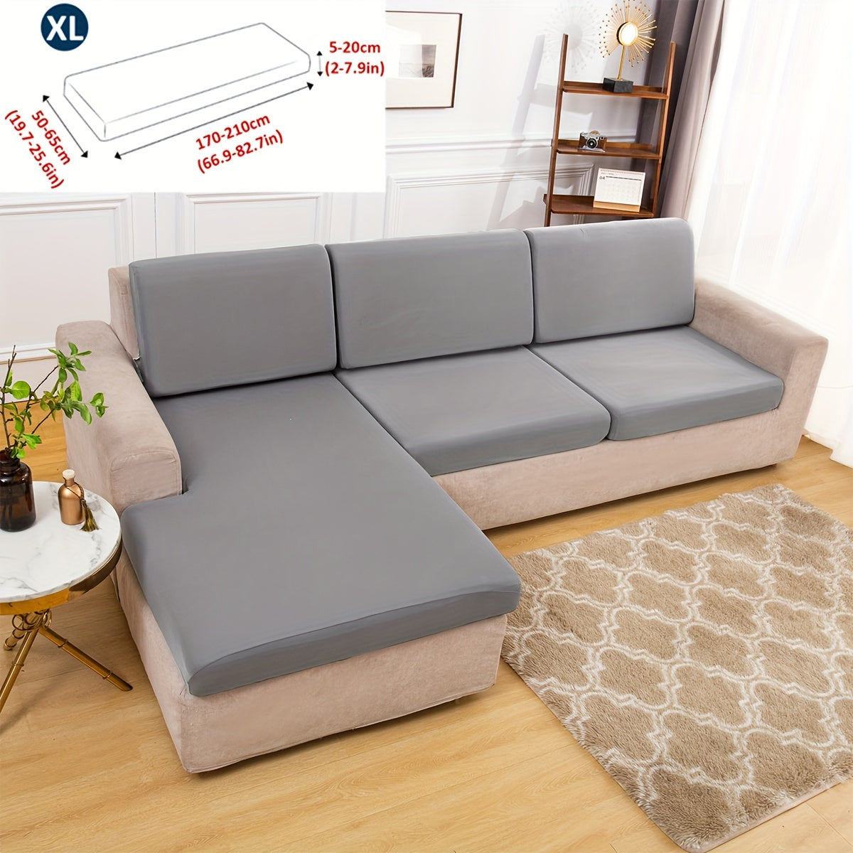 Stretch sofa seat cover to protect living room cushion.