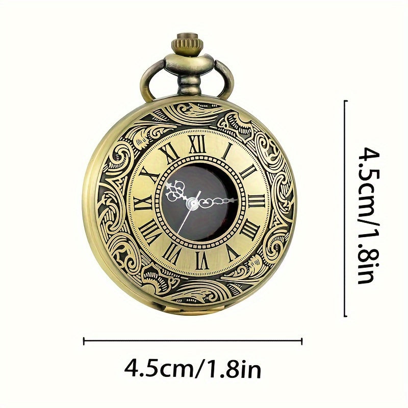 Stylish Vintage Men's Pocket Watch with Black Dial and Golden-Tone Chain - Elegant Roman Numerals, Quartz Movement, Non-Waterproof, Alloy Case - Perfect Gift for Couples on Birthdays or Holidays