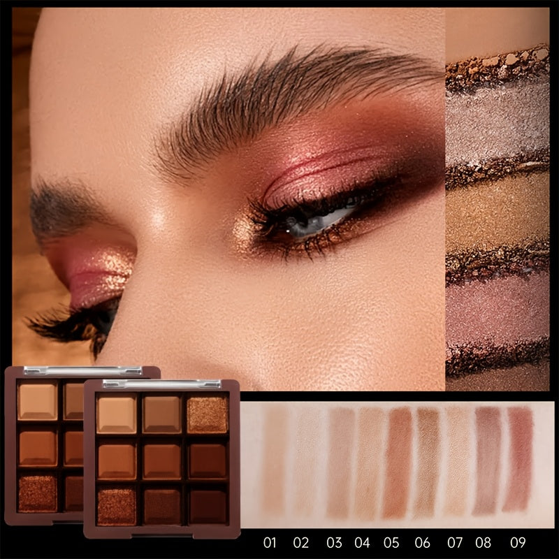 K'APEINE 9-Color Eyeshadow Palette in Rose Golden Brown, with Matte & Shimmer Shades, Long-Lasting and Highly Pigmented for Natural Looks, Mini Size.