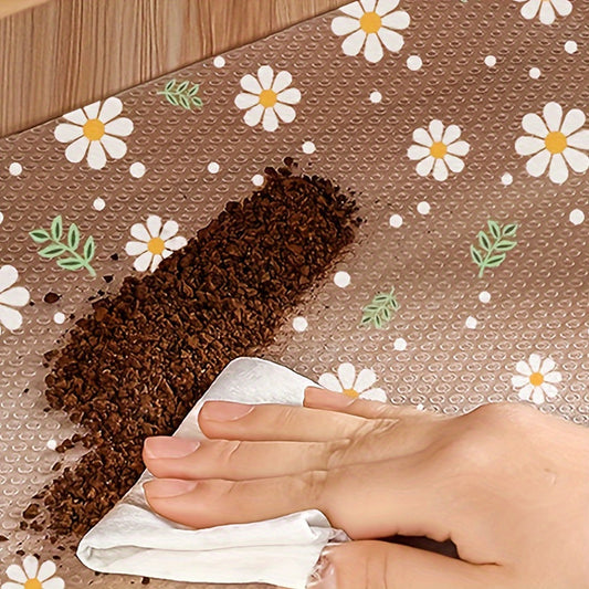 Get a single roll of EVA shelf liner featuring a fresh floral design. This liner is non-slip, moisture-proof, dust-proof, and oil-resistant, making it perfect for use in the kitchen, wardrobe, or shoe cabinet. It is easy to cut and clean, making it a