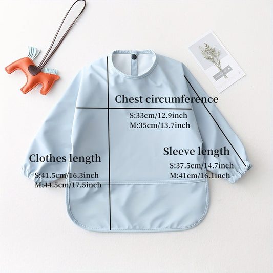 Long-Sleeved PU Smock in Plain Color, Feeding Bib, Soft Waterproof Bib - Perfect Gift for Christmas, Halloween, and Thanksgiving Day