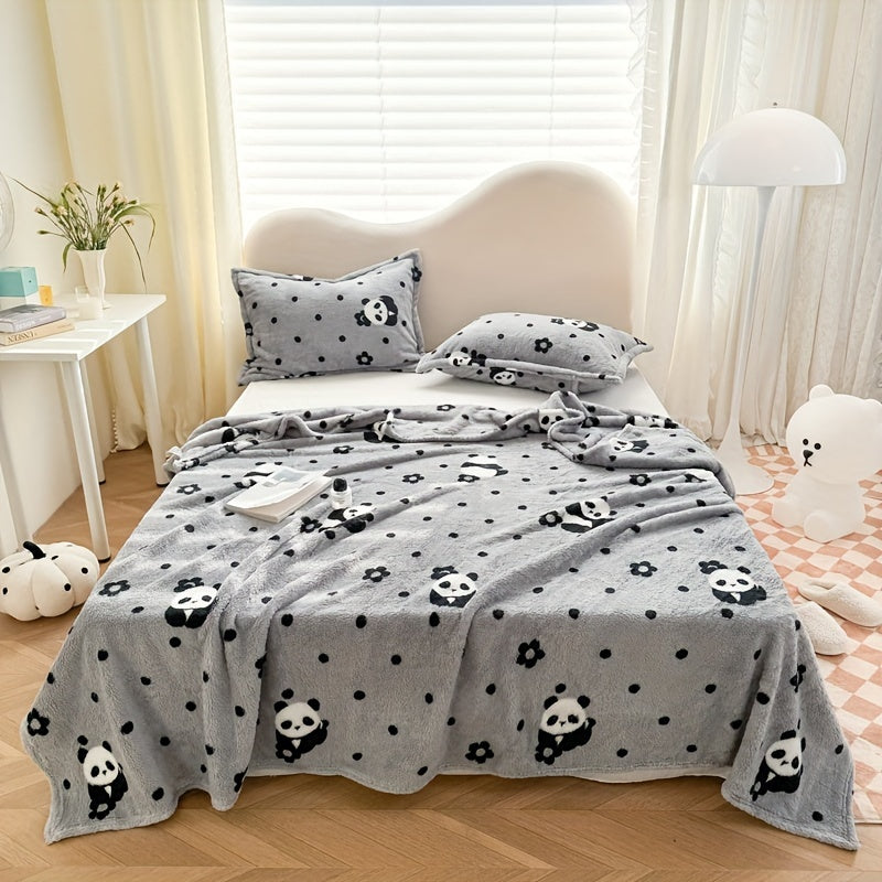 Soft, warm, and versatile flannel throw blanket with a cozy panda theme. Perfect for all seasons, whether on your bed, sofa, office, or while traveling. Easy to care for and machine washable.