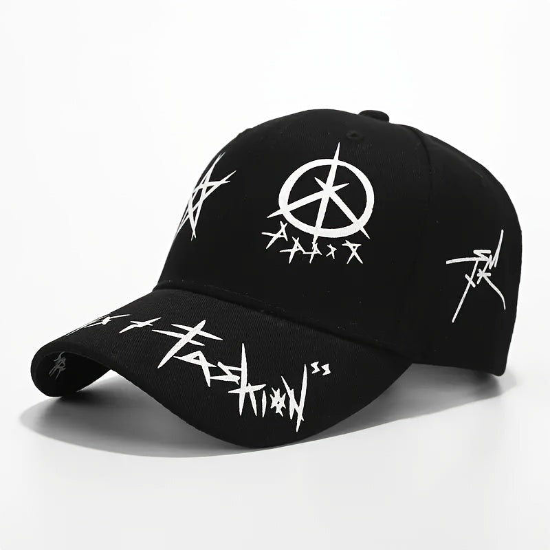 Stylish snapback hat with star-circle design and color block stitching for casual wear.