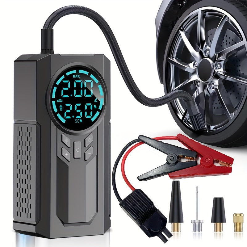 TTENGQU Car Repair Tool: Portable Jump Starter & Tire Inflator with LED Light for fast inflation and auto stop function.