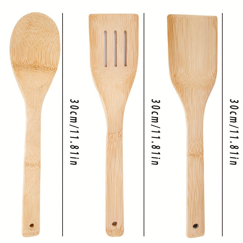 Ecobamboo Kitchen Utensil Set - Includes 3 Pieces: Cooking Spoon, Slotted Spoon, and Spatula - Made of Food-Grade Materials - Non-Electric Tools Perfect for Christmas, Halloween, Thanksgiving