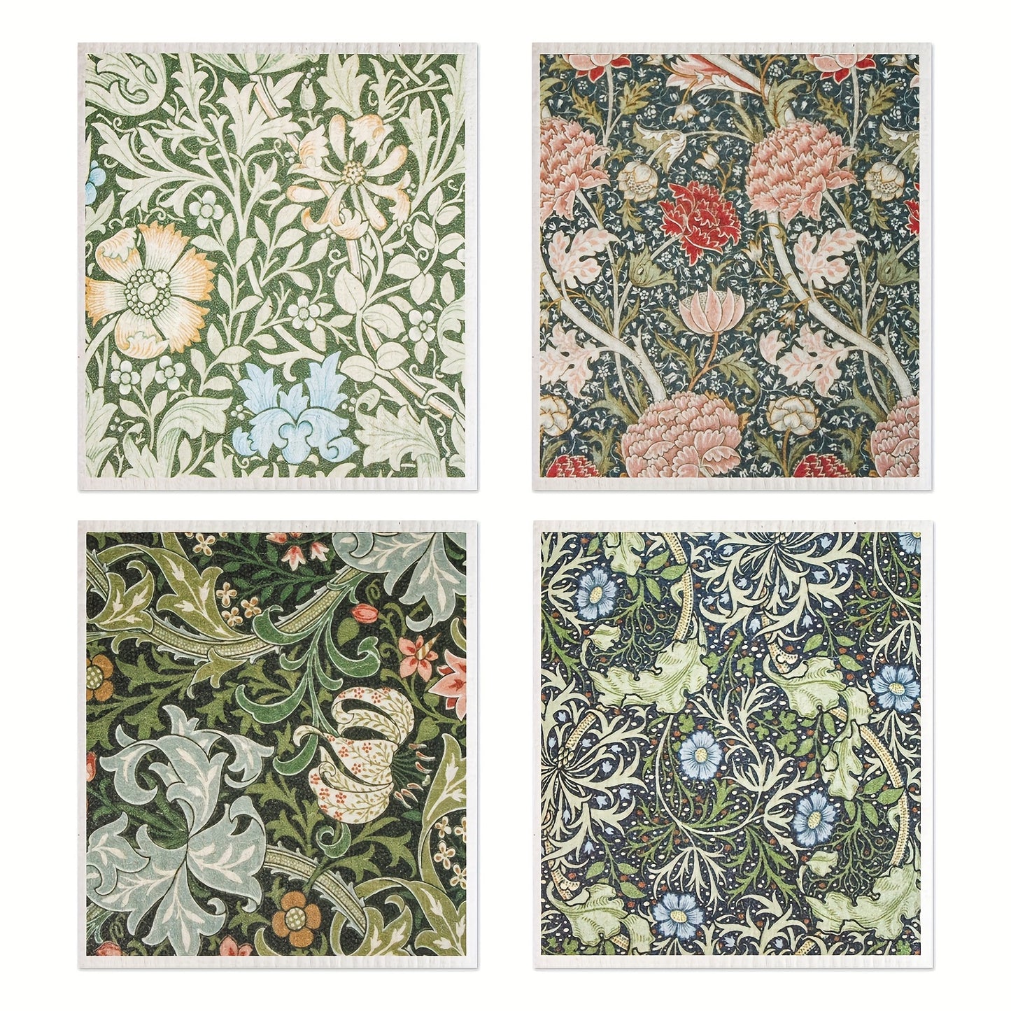 Set of 4, 8, or 16 William Morris Swedish dishcloths for kitchen, reusable and absorbent.