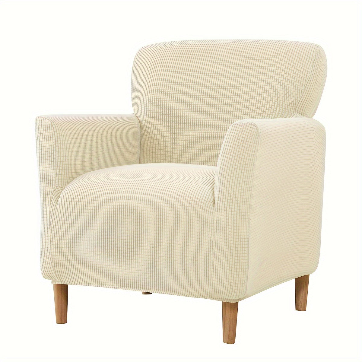 Modern armchair slipcover with slip-resistant design, machine washable polyester/spandex, and elastic-band closure - fits standard armchairs.