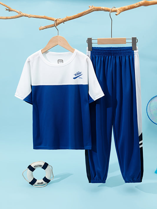 Boys Summer Sportswear Set: Short Sleeve Tee & Long Pants, Quick-Dry, Athletic Outdoor Gear