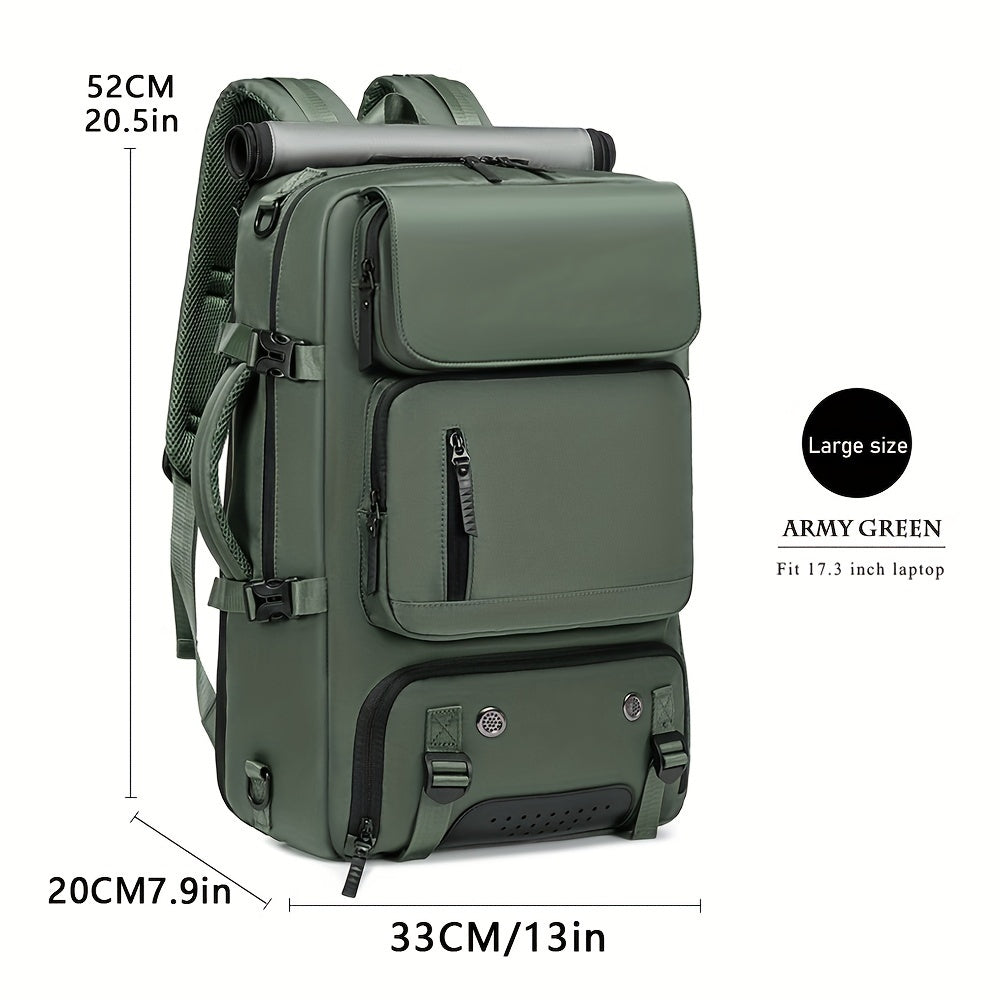 Fashionable unisex shoulder backpack with shoe compartment, charging port, and 17-inch laptop storage. Ideal for hiking, commuting, and travel.