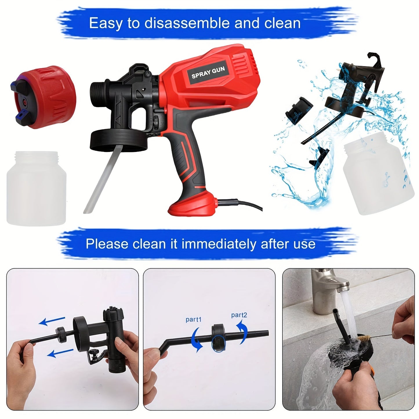 High Power Pneumatic Spray Gun for Electric Latex Paint Spraying & Cleaning, European Standard Plug, Silicone Carbide Grit