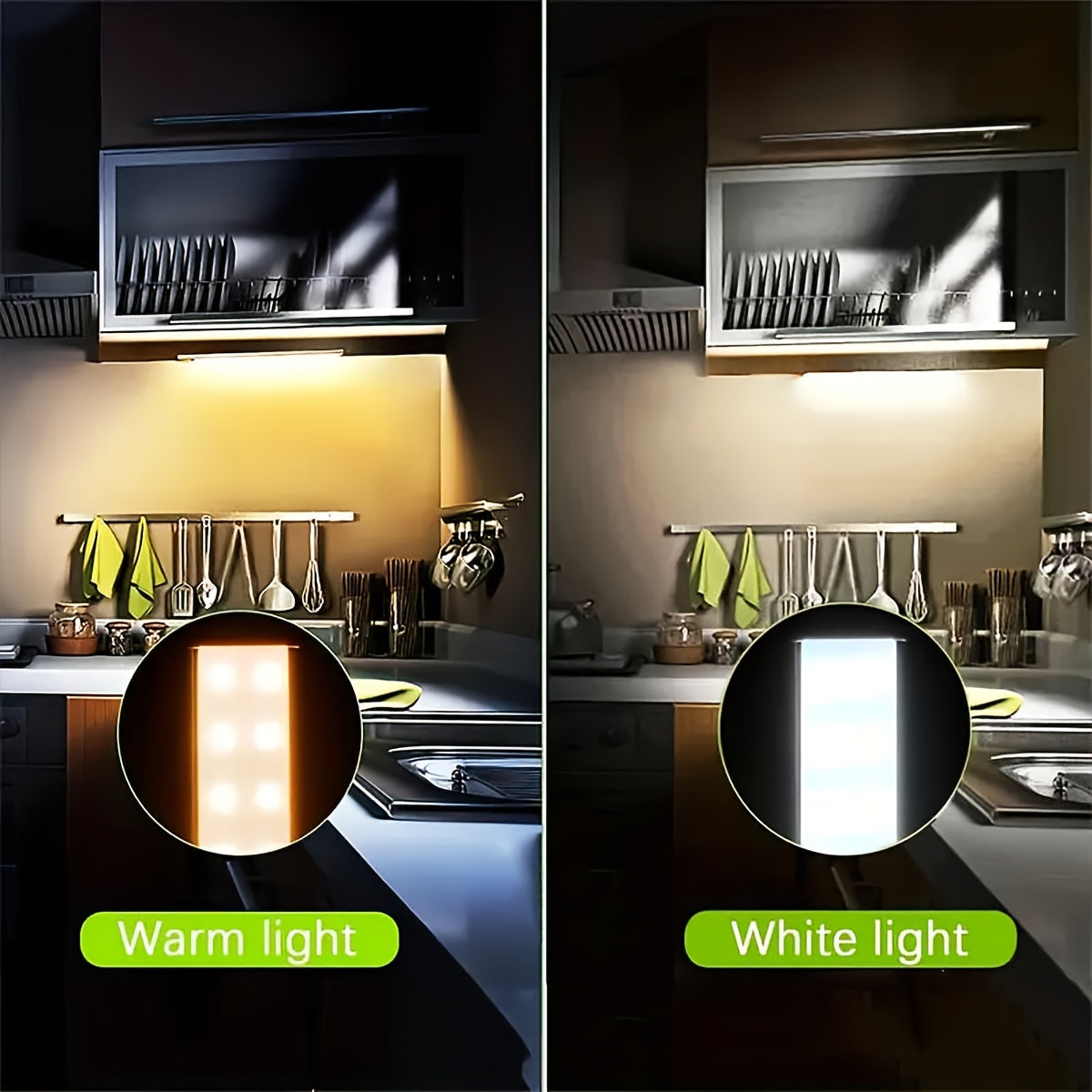 Rechargeable magnetic LED strip with motion sensor for closets, cabinets, and kitchens.