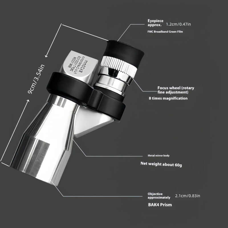 Telescopic lens and phone mount for photography enthusiasts; no power or battery required.