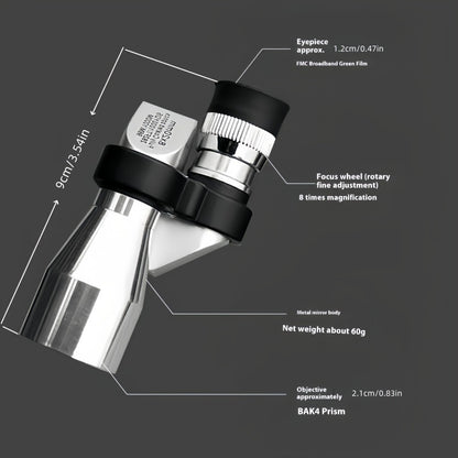 Telescopic lens and phone mount for photography enthusiasts; no power or battery required.