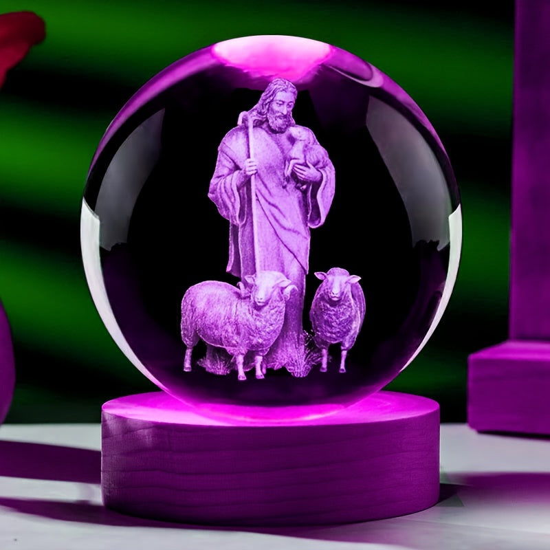 3D Laser Engraved Jesus The Good Shepherd Crystal Lamp - Church Souvenir Night Light.readFileSync