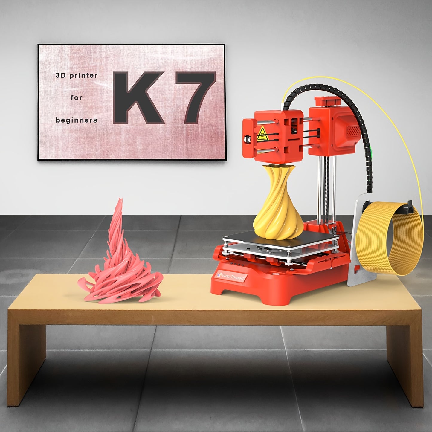 Upgrade your 3D printing experience with the EasyThreed Mini K7 3D Printer. Fast heating, low noise, and upgraded extruder technology make it perfect for beginners. Includes free PLA