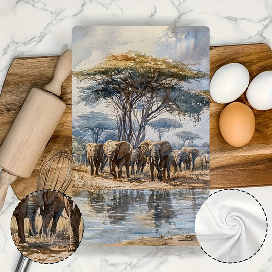 Set of 2 Kitchen Towels, Luxuriously Soft, Featuring a Stunning Herd of Elephants in the Wild, Highly Absorbent Dish Hand Towels for Holiday Decor, Machine Washable, Size 16x24 Inches - Item Code: 2KYSYS1218584